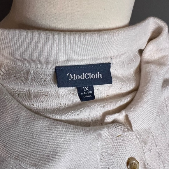 ModCloth Chosen Polo Short Sleeve Sweater in Ivory - Picture 4 of 6